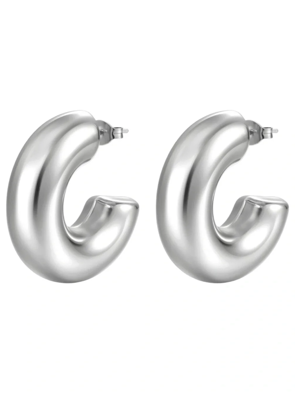 Silver Chunky Hoop Earrings Stainless Steel Minimalist Hoops